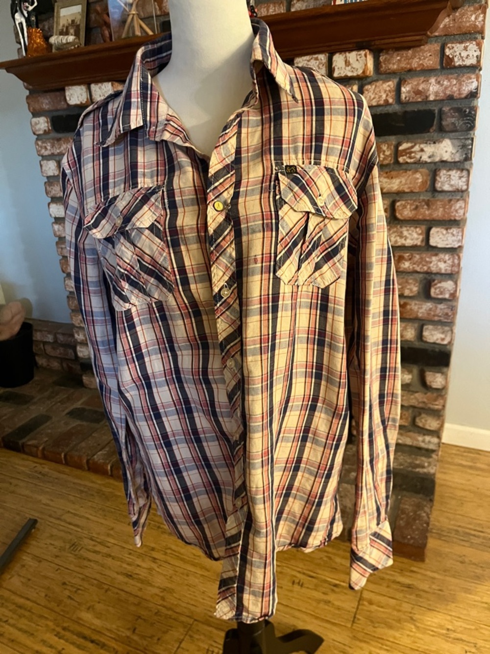 Scotch & Soda Plaid Button-Down Shirt in Cream, Blue, and Red
